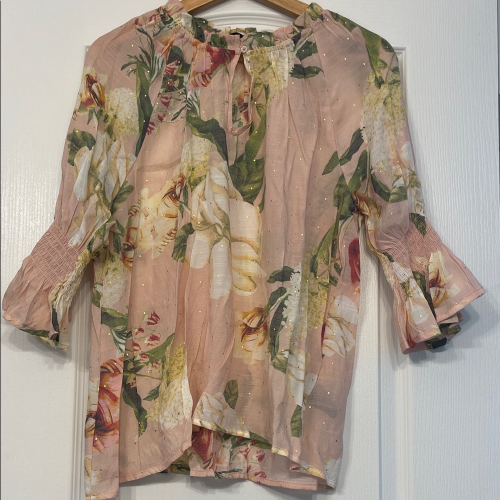 Pink floral blouse by Harve Benard, featuring similar floral  size L